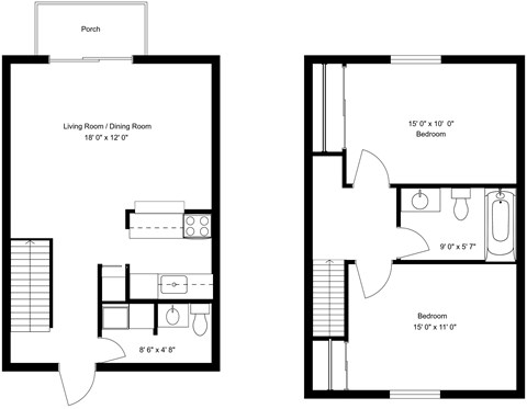 Floor plan for 2 beds, 2 baths, 1030 sqft